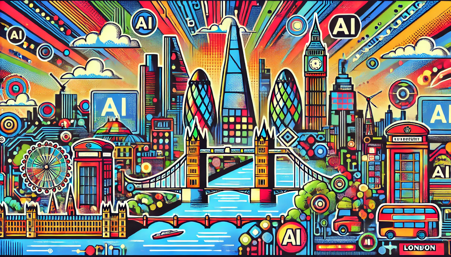 Illustration of London AI Centre with iconic landmarks
