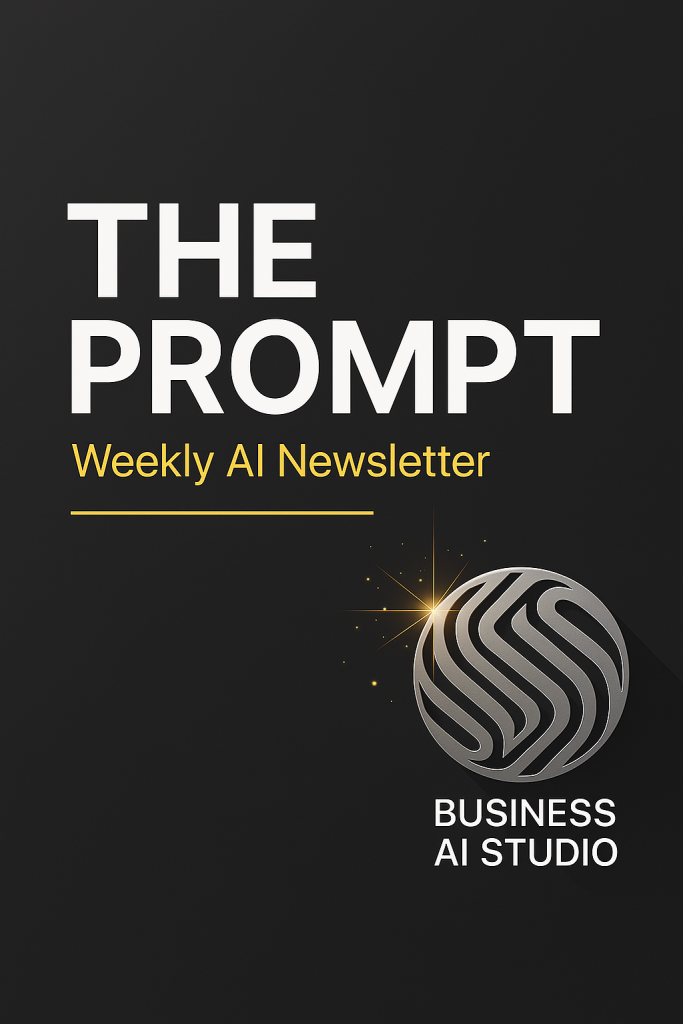 Black and gold AI newsletter banner from Business AI Studio